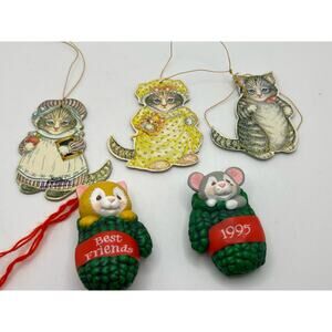 Set of 5 Cat/Kitty Christmas Ornaments 90’s